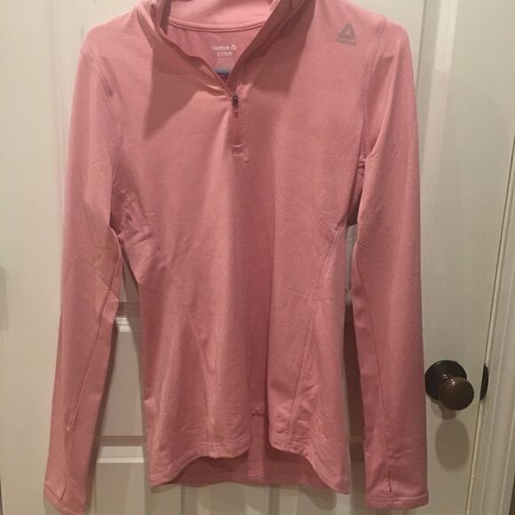 Reebok small pink athletic fitted pullover sweatshirt quarter zip - Picture 1 of 4